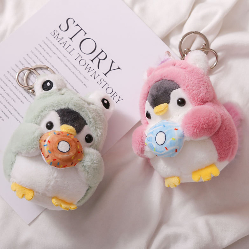 Lindo pingüino muñeca llaves llavero niñas dibujos animados coche llavero Kawaii mujeres bolso accesorios dibujos animados muñeco de peluche llavero
