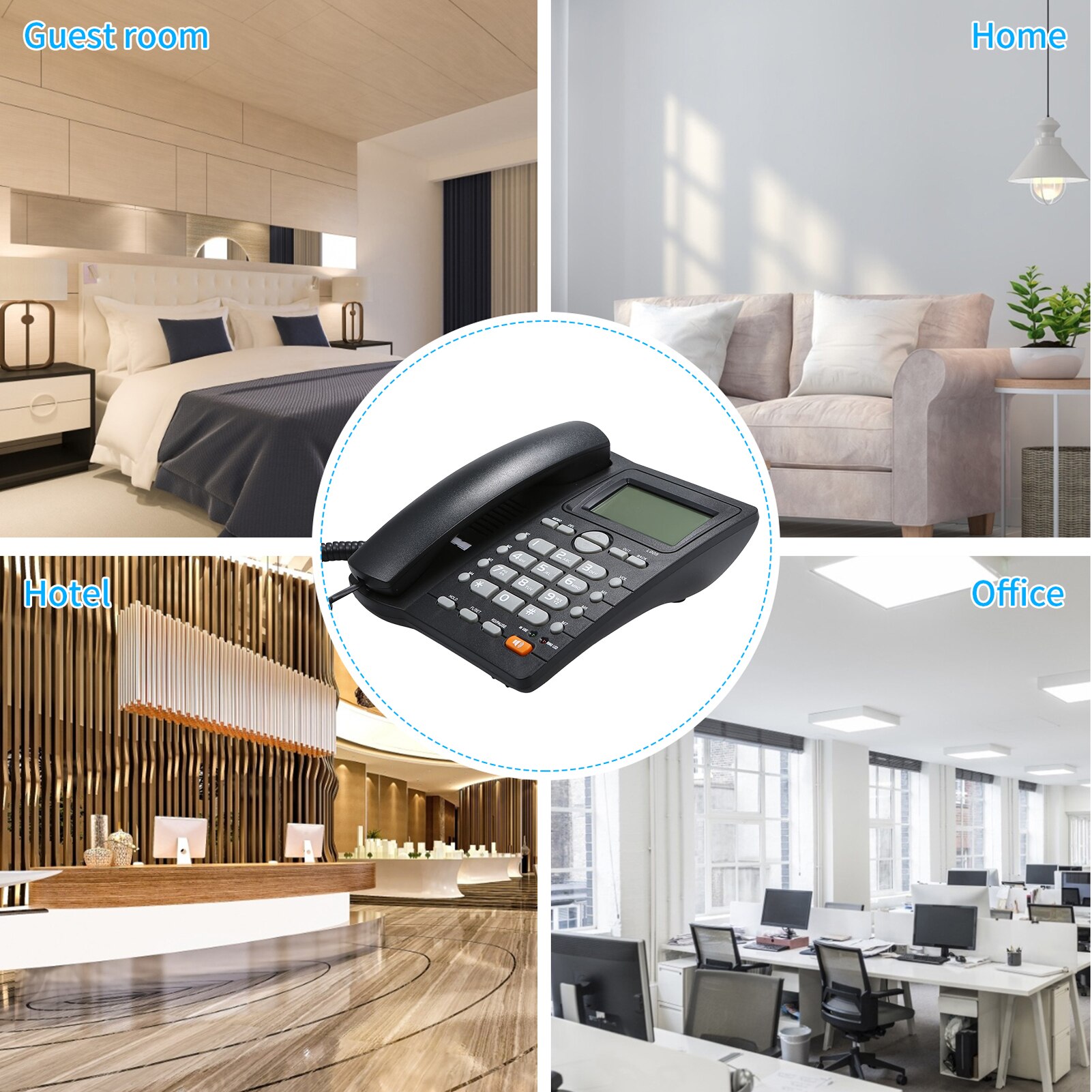 Desktop Corded Telephone Landline Telephone with Caller Identification LCD Screen Adjustable Brightness US Telephone Line