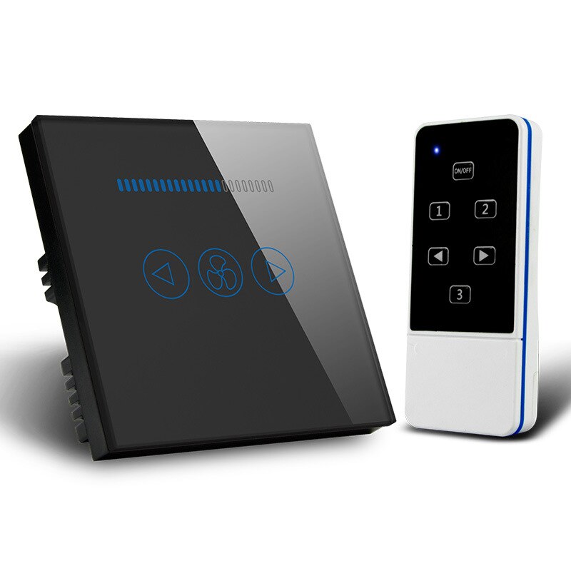 Remote control Stepless speed regulation touch fan switch 600W Crystal panel wall speed controller switch AC110-220V: Black / 110V