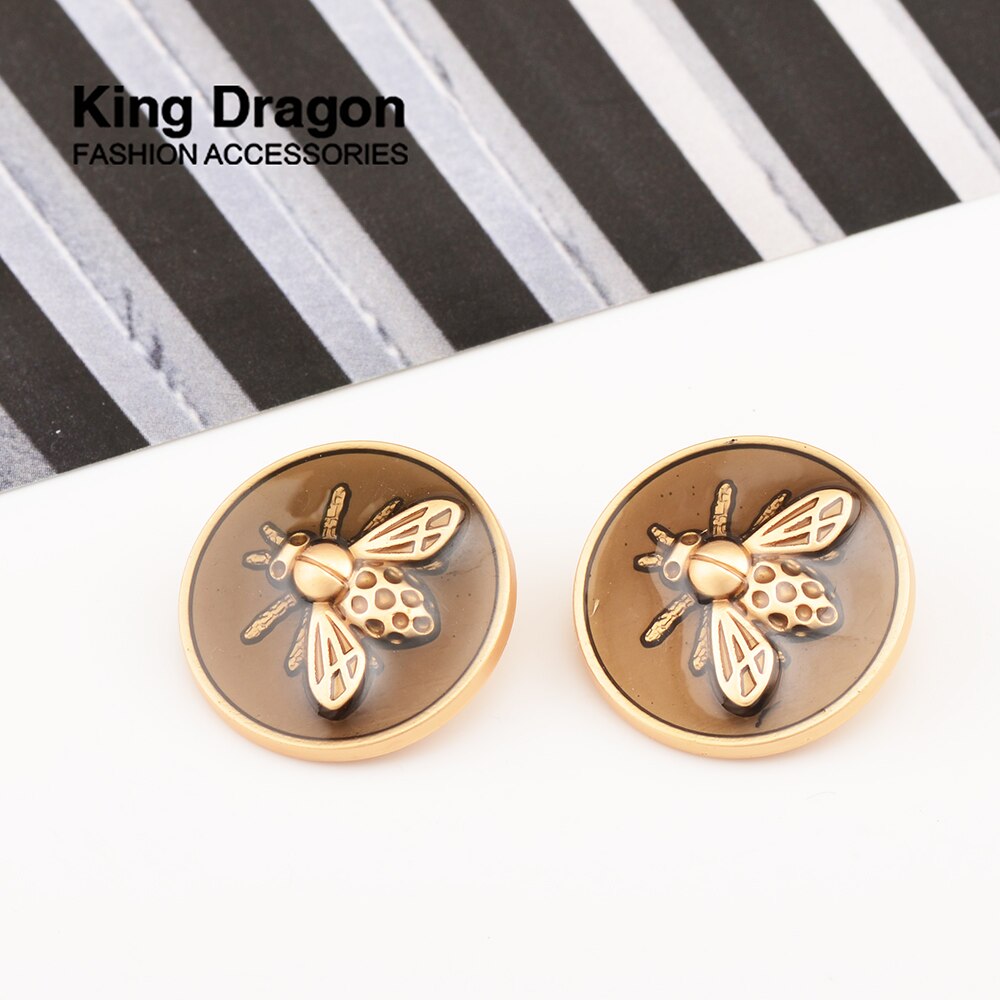 6 STKS Strass Decor Metalen Gouden Bee Knoppen Voor Kleding Jas Vest Trui Naai Handwerken KD871: 6# / Antiek Messing