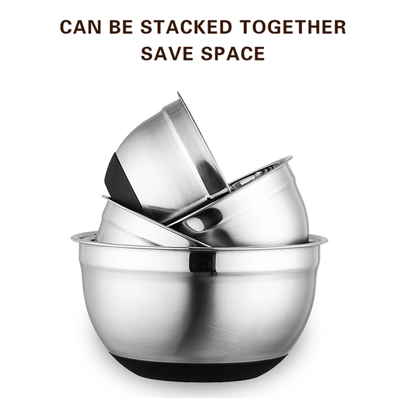 Stainless Steel Mixing Bowl Ergonomic Non-slip Silicone Bottom Salad Mixer Bowls Easy Clean Bowl Kitchen Utensil Cooking Tools