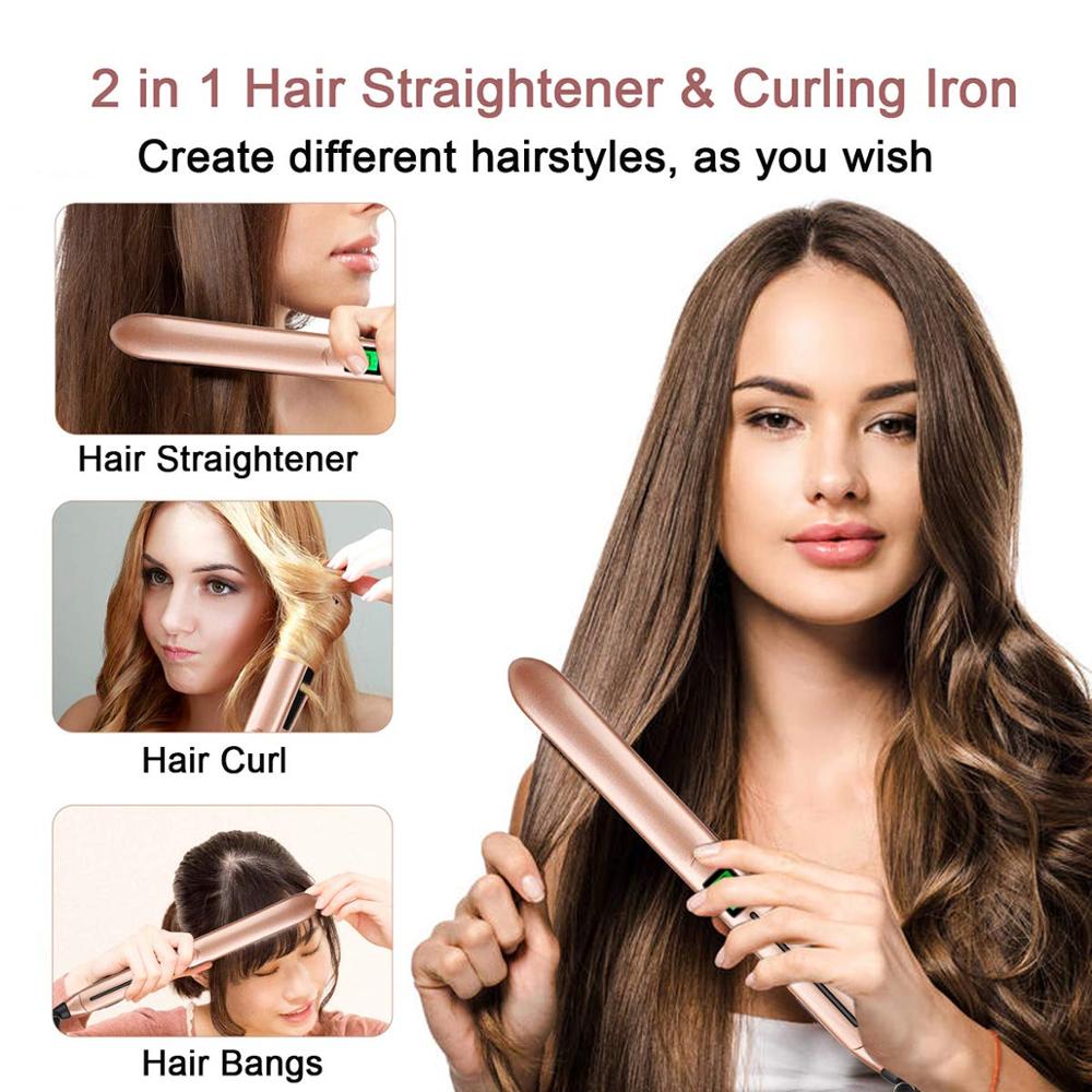 Fer à lisser et boucler 2 en 1, Machine à friser, bigoudis pour cheveux