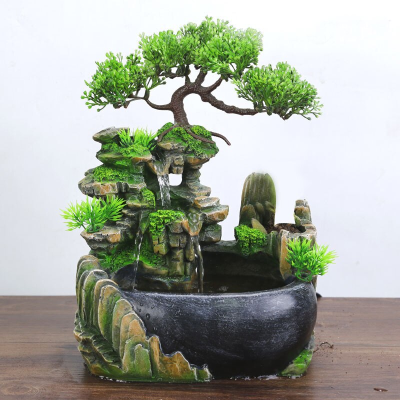 Kreative Innen Simulation Harz Steingarten Wasserfall Statue Feng Shui Wasser Brunnen Hause Garten Handwerk-UNS Stecker