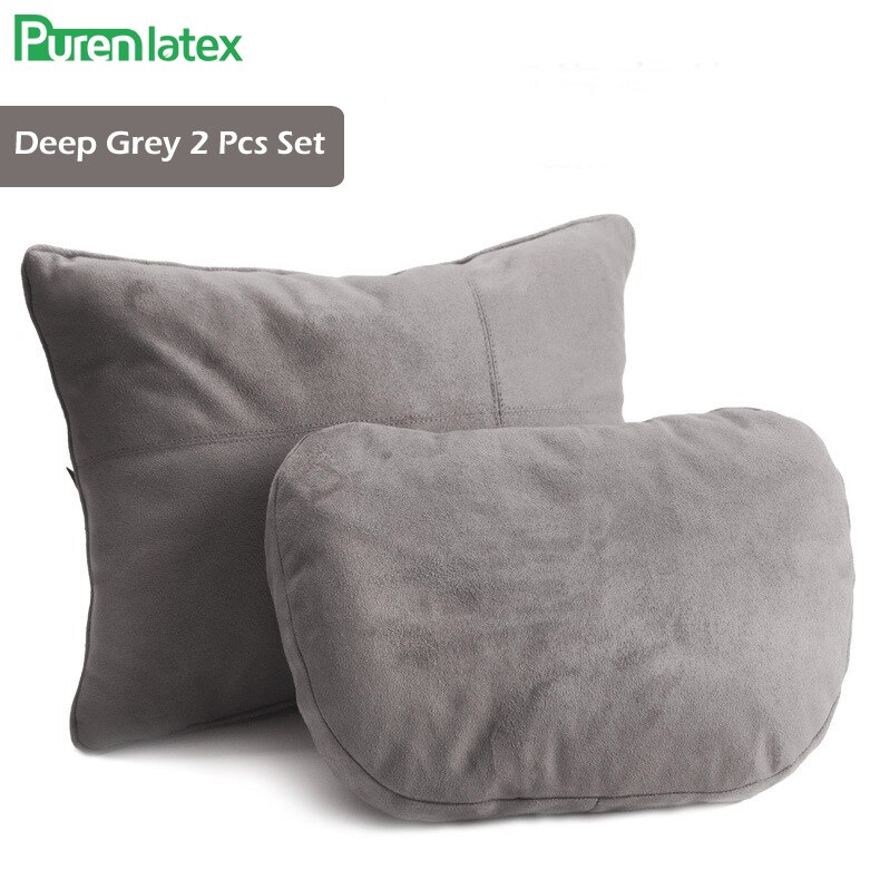 Ensemble de coussins de voiture en pur latex, oreiller orthopédique pour appui-tête en soie, protège le cou, soulage les douleurs à la tête, coussin de siège de conduite, oreiller automatique: Ensemble gris foncé