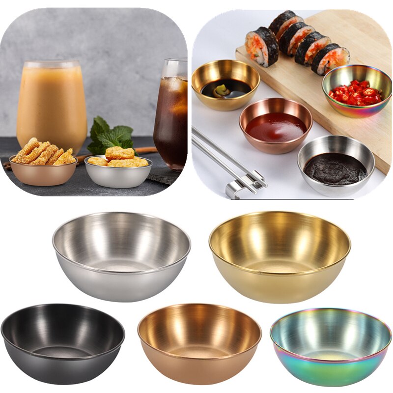 4pcs Golden Sauce Dish Appetizer Serving Tray Stainless Steel Sauce Dishes Spice Plates Kitchen Supplies Plates Spice Dish Plate