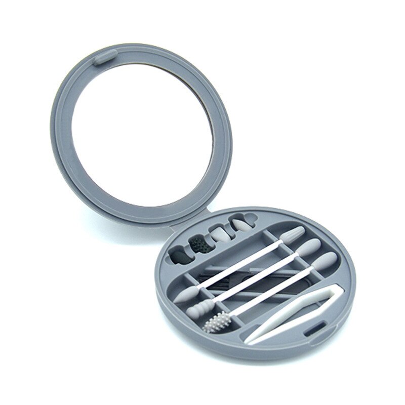 Silicone q-tip écouvillons ensemble coton-tige réutilisable nettoyage des oreilles Silicone lavable maquillage écouvillons bâtons doux Flexible maquillage outils Kit: Grey