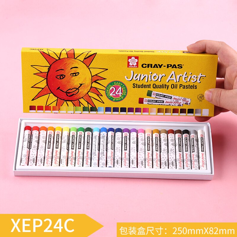 1 Set Sakura CRAY-PAS Oil Pastels Non-toxic Safe Wax Crayon Drawing for Students Kids Yellow Box 50 Colors Art Supplies: 24 Colors