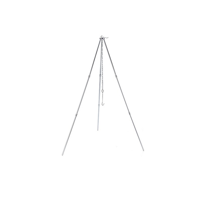 Outdoor Camping Cooking Set 1.1L Portable Water Kettle Picnic Cooking Tripod BBQ Pot Fire Grill Hanging Tripod Set Outdoor Stove: Silver