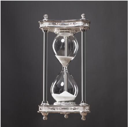 Mode 30 min metalen decoratieve zandloper sablier 30 minuut kleurrijke zandloper voor home decoratie Hg002: silver white
