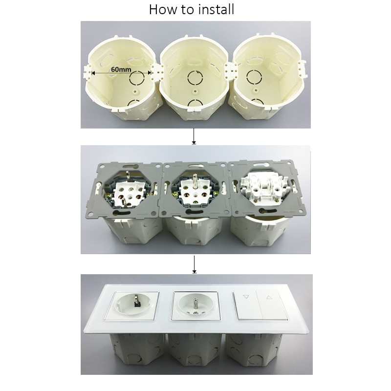 3 EU Shuko Socket Wallpad Luxury White Crystal Glass Triple Frame 16A Plug EU Shuko Standard Wall Socket with Claws Mounting