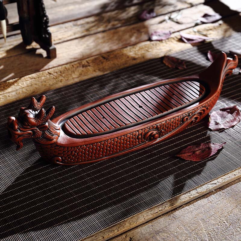 Purple clay Dragon Tea tray Drainage Water storage Kung Fu Tea set room Board table Chinese tea cup ceremony tools: 04