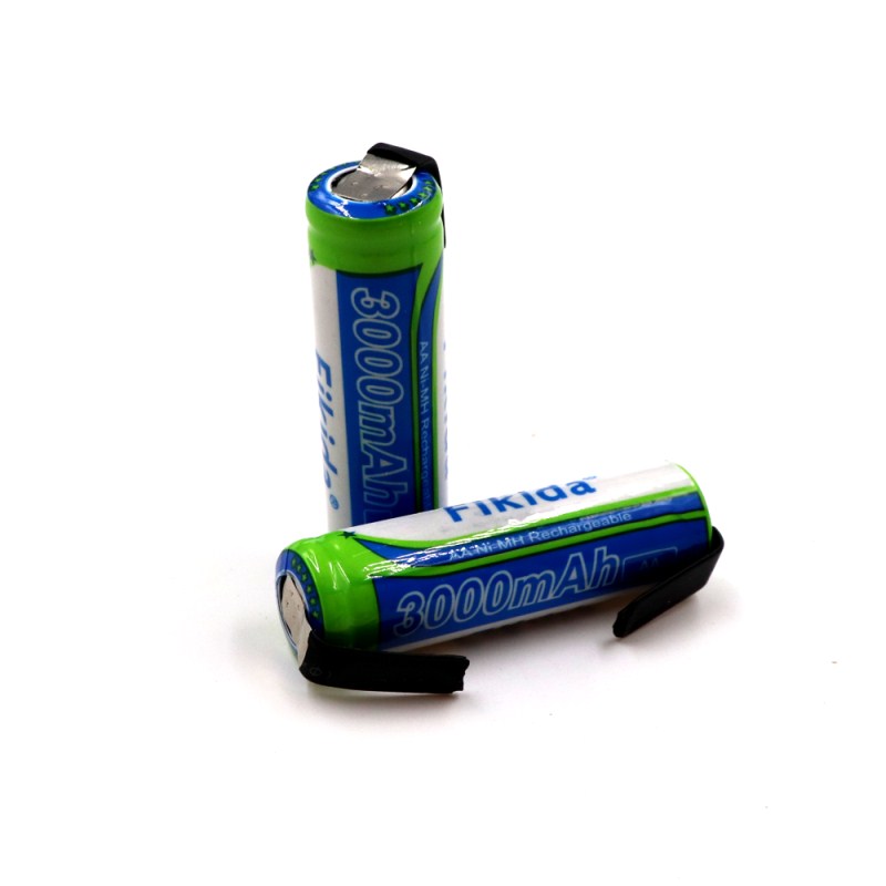 100% AA Rechargeable Battery 1.2V 3000mAh NiMH 14430 Battery with Solder Pins for DIY Electric Razor Toothbrush Toys