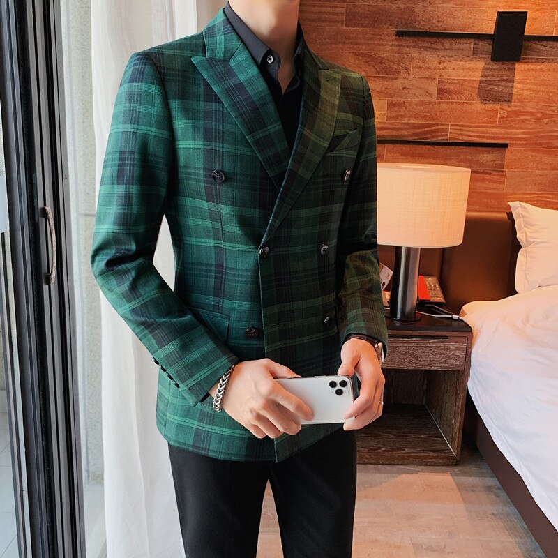 Chaqueta entallada a cuadros para hombre, traje informal a la para negocios y ocio, chaqueta de primavera, novedad