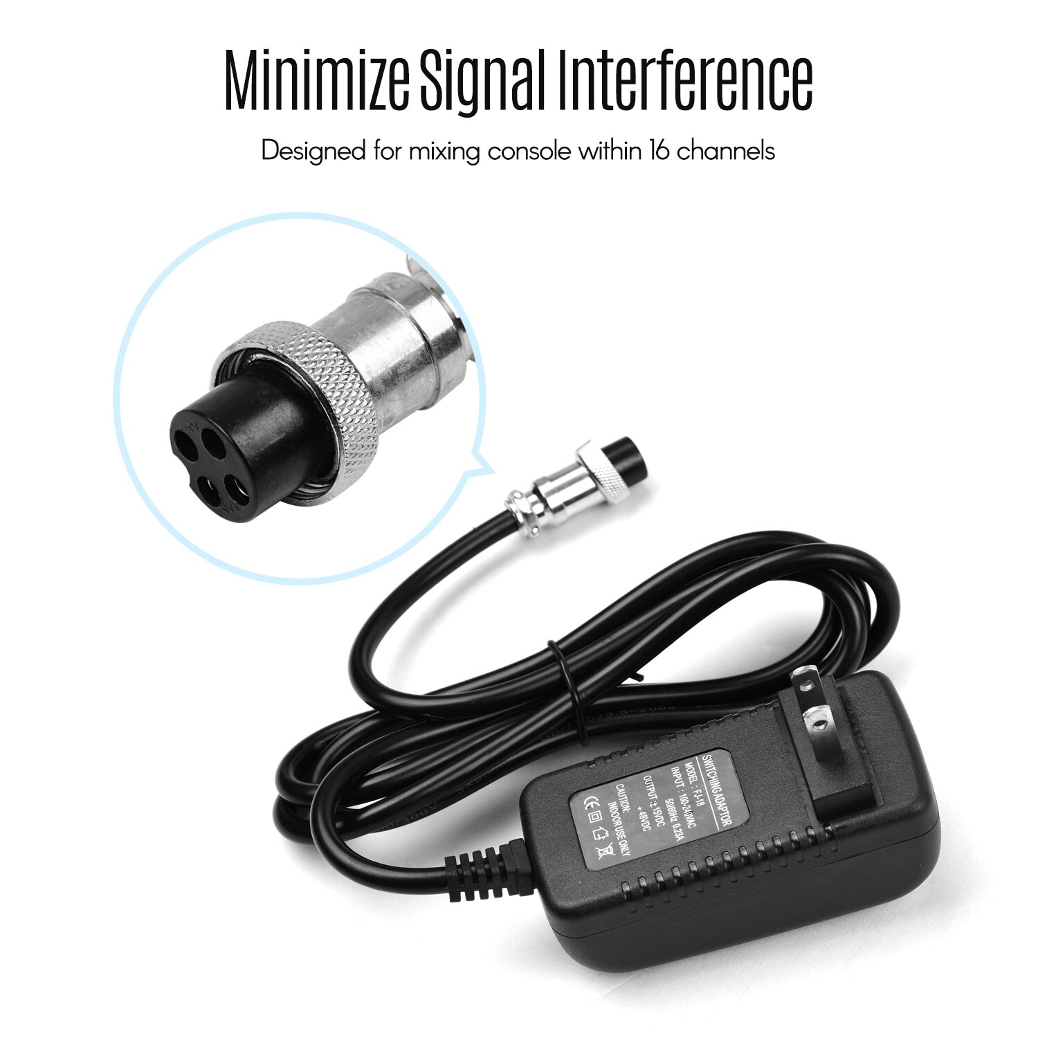 Mixing Console Power Supply AC Adapter 15V 230mA Universal 4-Pin Round Connector for 16 Channels or below Mixing Consoles
