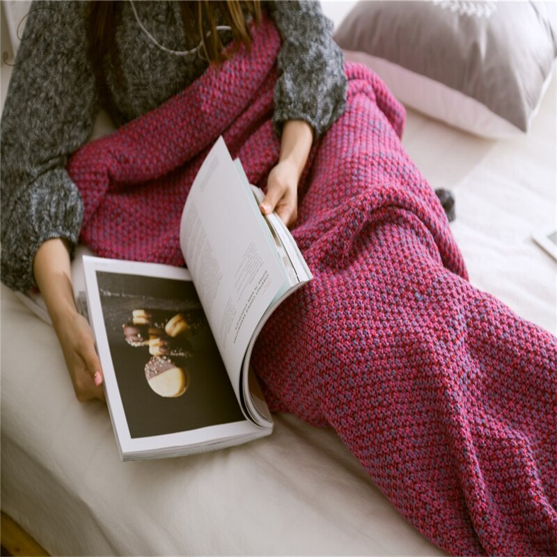 Rose pink Mermaid Tail Blanket Yarn Knitted Handmade Crochet Mermaid Blanket Kids Throw Bed Wrap Super Soft Sleeping Bed Blanket