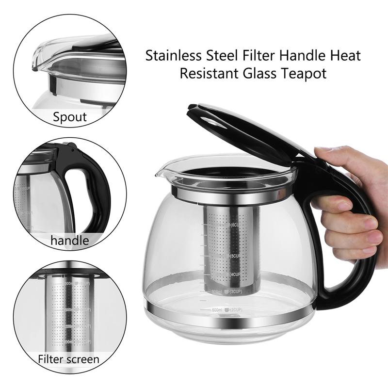 1500 ml/2000 ml recipiente de té tetera de vidrio hogar Filtro de acero inoxidable mango resistente al calor tetera de cristal