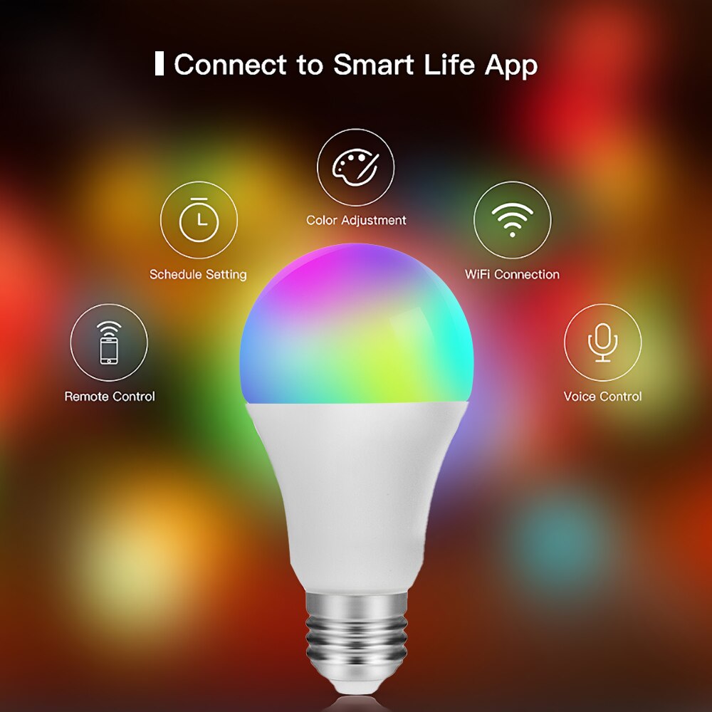 Led trådløs wifi smart lyspære fjernkontroll stemmekontroll lys rgbw lampe kompatibel med alexa google home  e27 energisparende lampe