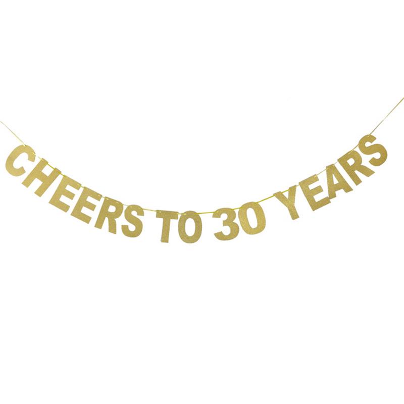 Gold Glitter Banner "cheers to 10/20/30/40/50/60/70/80/90 years" Garland Birthday Wedding Anniversary Party Celebration Supplies: 30