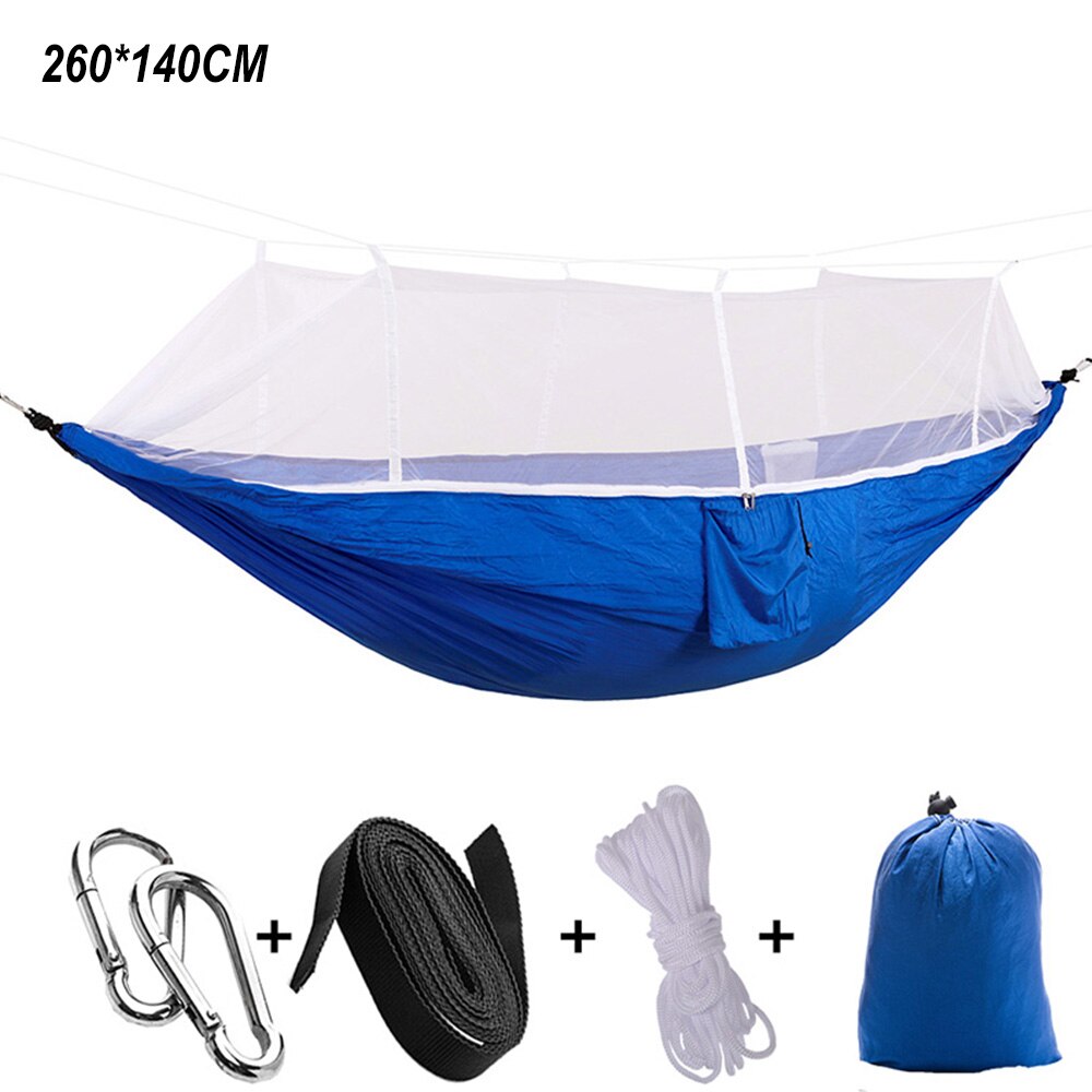 Camping Tent Hammock with Mosquito Net High Strength Fabric Hanging Bed Outdoor Hunting Sleeping Swing 1-2 Person Hammock: blue white Hammock