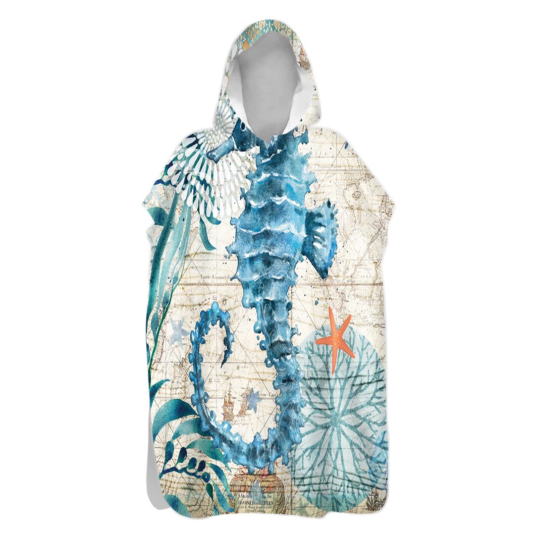 Men Women Printed Diving Suit Change Robes Poncho Quick-dry Hooded Towel Sweat-absorbent Swim Robe Summer Beach Pool Swimming: Printed 3