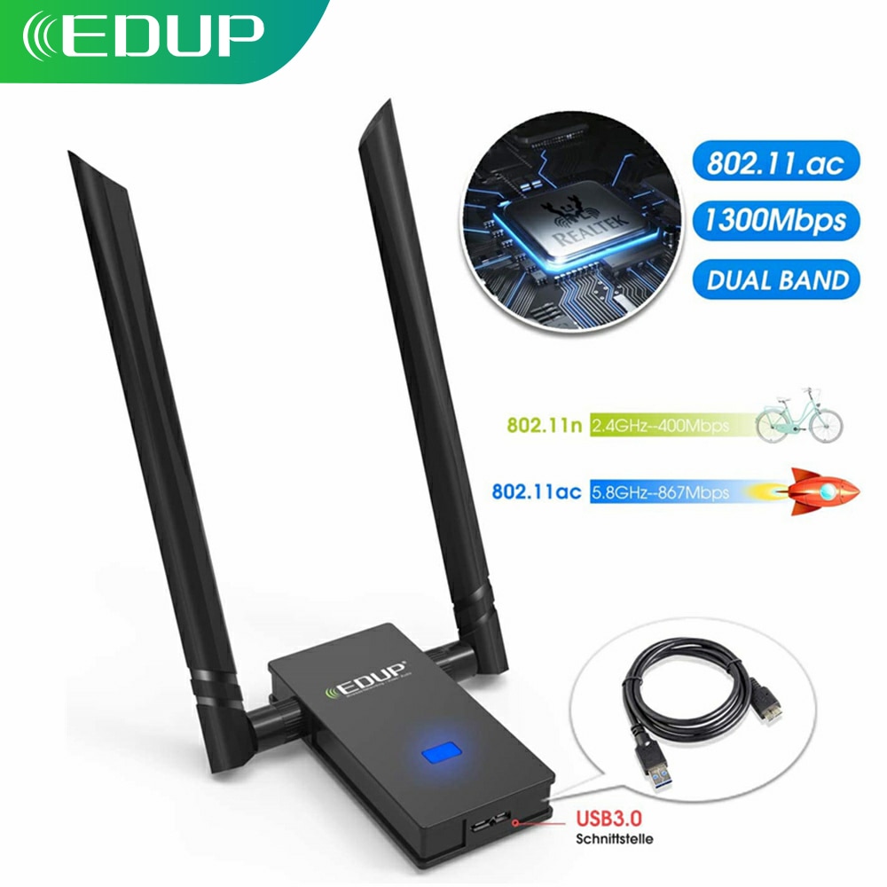Edup 1200M Usb Wifi Adapter Dual Band 2.4G/5Ghz 802.11 Ac Usb 3.0 Draadloze Wifi Netwerk kaart 2 * 6DBi Wifi Ontvanger Voor Pc Laptop