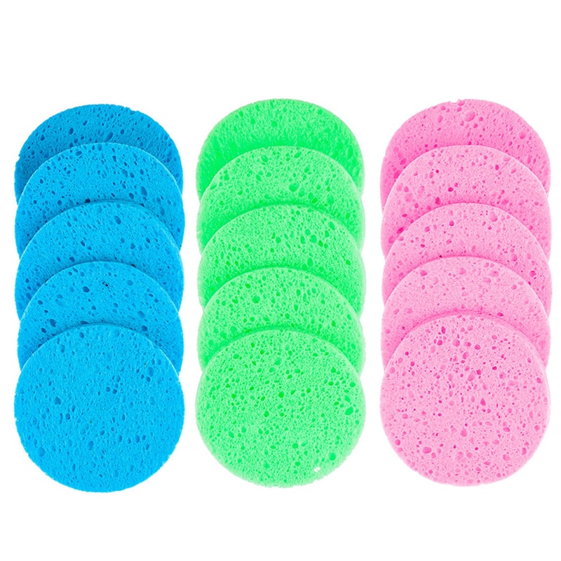 5pc 6/7/8/9/10cm kasvot pyöreä meikinpoistovälineet luonnonpuumassa sieni selluloosa pakkaa kosmeettinen puff kasvojen pesusieni