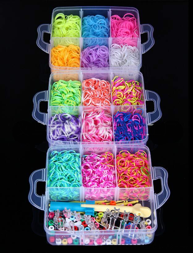 4500 unids 15 Colors DIY rainbow color rubber band bracelet box Small three-layer weaving machines Knitting Toys ZXH