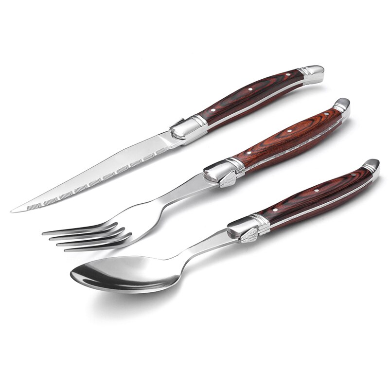 3 kpl astiastosarja pihviveitset haarukka lusikkasetti puinen kahva ruostumaton teräs ruokailuvälineet puiset ruokailuvälineet laguiole style