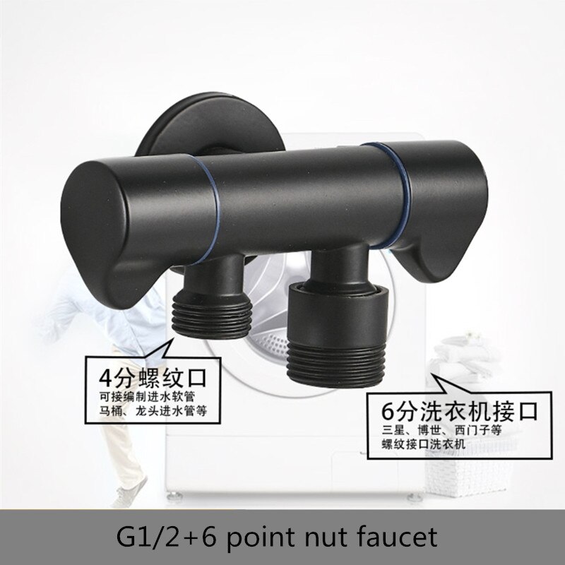 Angle Valve Black/Chrome Brass Dual Outlet Valve Body G1/2 Shower Toilet Sink Basin Water Heater Sprayer Bidet Single Cold Valve: Black3