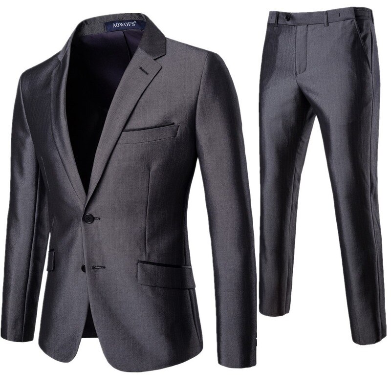 Men&#39;s Suit SET Business Slim Formal Wedding Dress gray Suit Jacket + Pants 2-Piece Set Men&#39;s Clothing