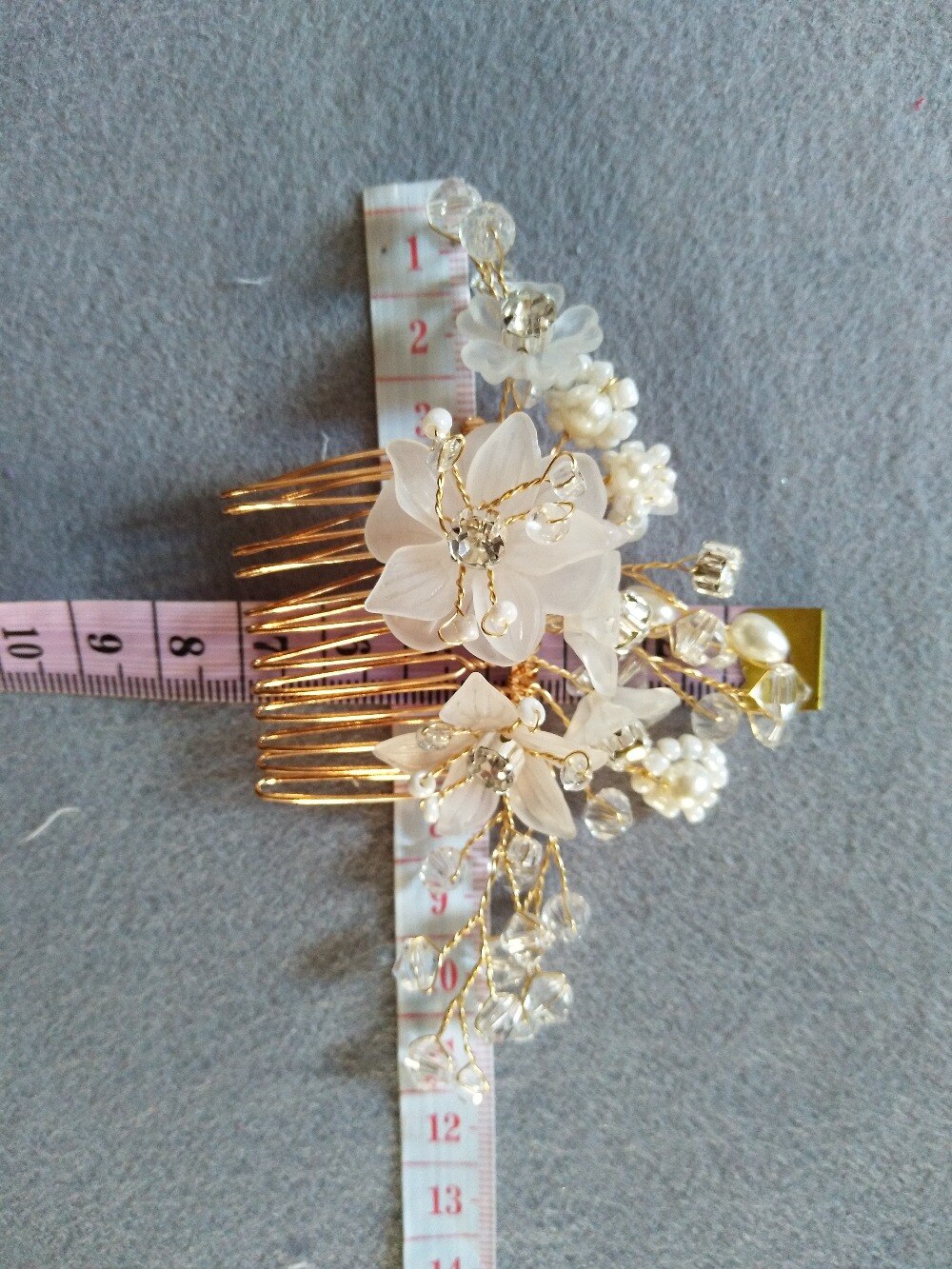 Prachtige bruidskam met bloemen en parels, kristallen haarkammen, handgemaakte hoofddeksels, bruidsaccessoire  sq0215