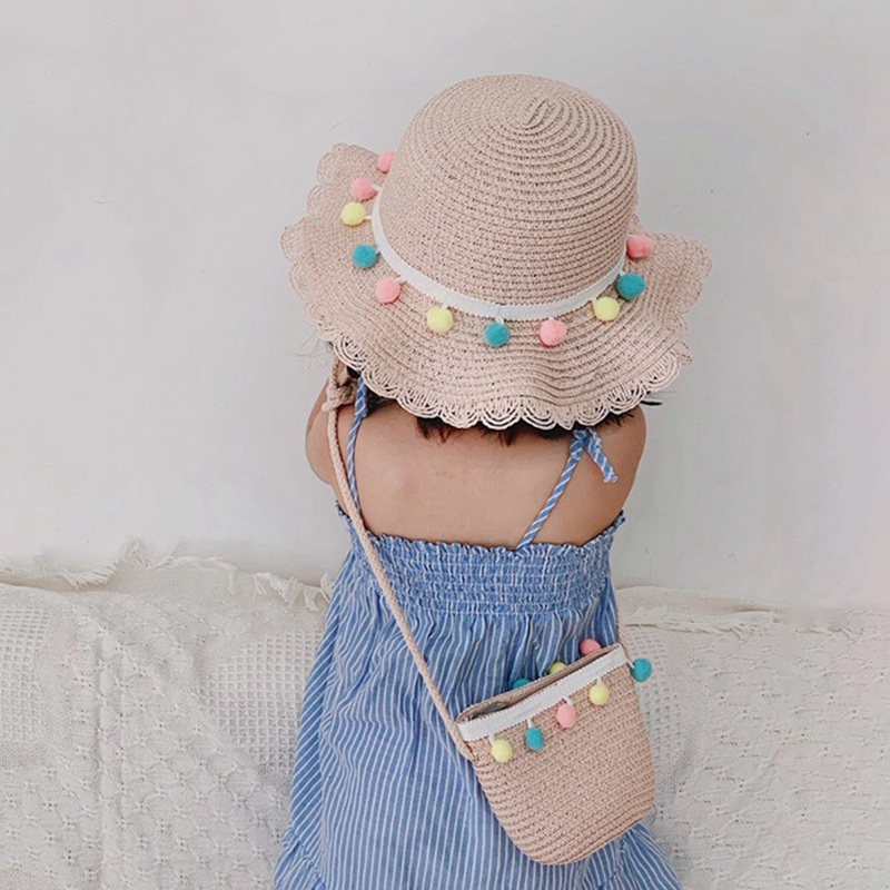 Lapsi kesä ranta aurinkohatut lapsille tytöille olki ämpäri hatut matkalippis lapsille iso lierinen pompon kasetin suojahatut