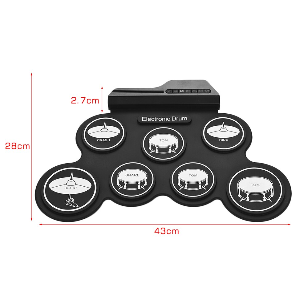 Drum Electronic Drum Set Compact Size USB Folding Silicon Drum Pad Digital Electronic Drum Kit 7-Pad with Drumsticks Foot Pedals