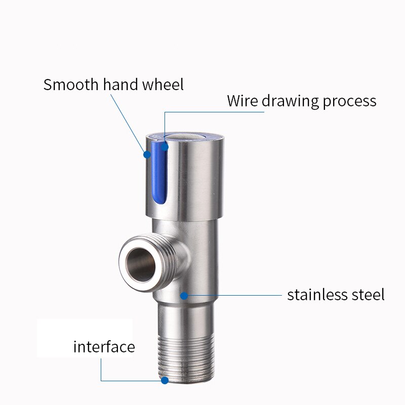 Stainless Steel G1/2 Thread Angle Valve Cold or Water Triangle Valve Filling Valve Toilet Sink Water Heater Bathroom Tool