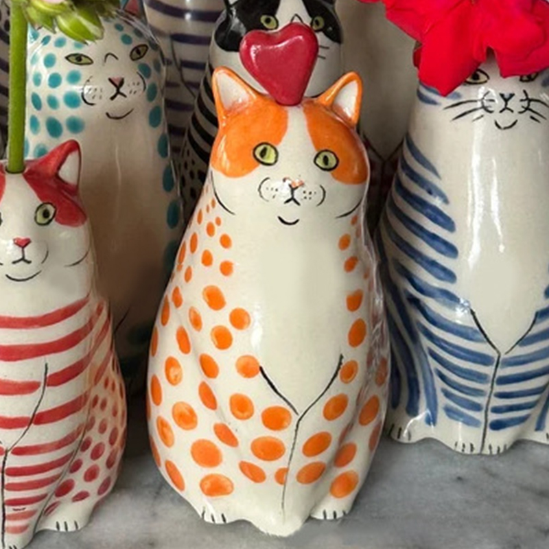 Leuke Kat Vaas Kamer Decoratie Thuis Bloempot Tafel Decoratieve Vazen Boekenplank Ornamenten Hars Ambachten Polka Dot Kat Vaas: Paars