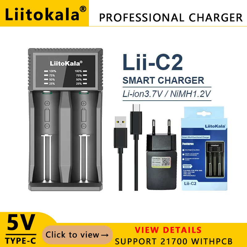 VeitoKala Lii-MP2 Lii-D4XL Lii-C2 18650 21700 Chargeur De Batterie Rechargeable Et Power Bank QC3.0 Entrée/Sortie Affichage Numérique: Or