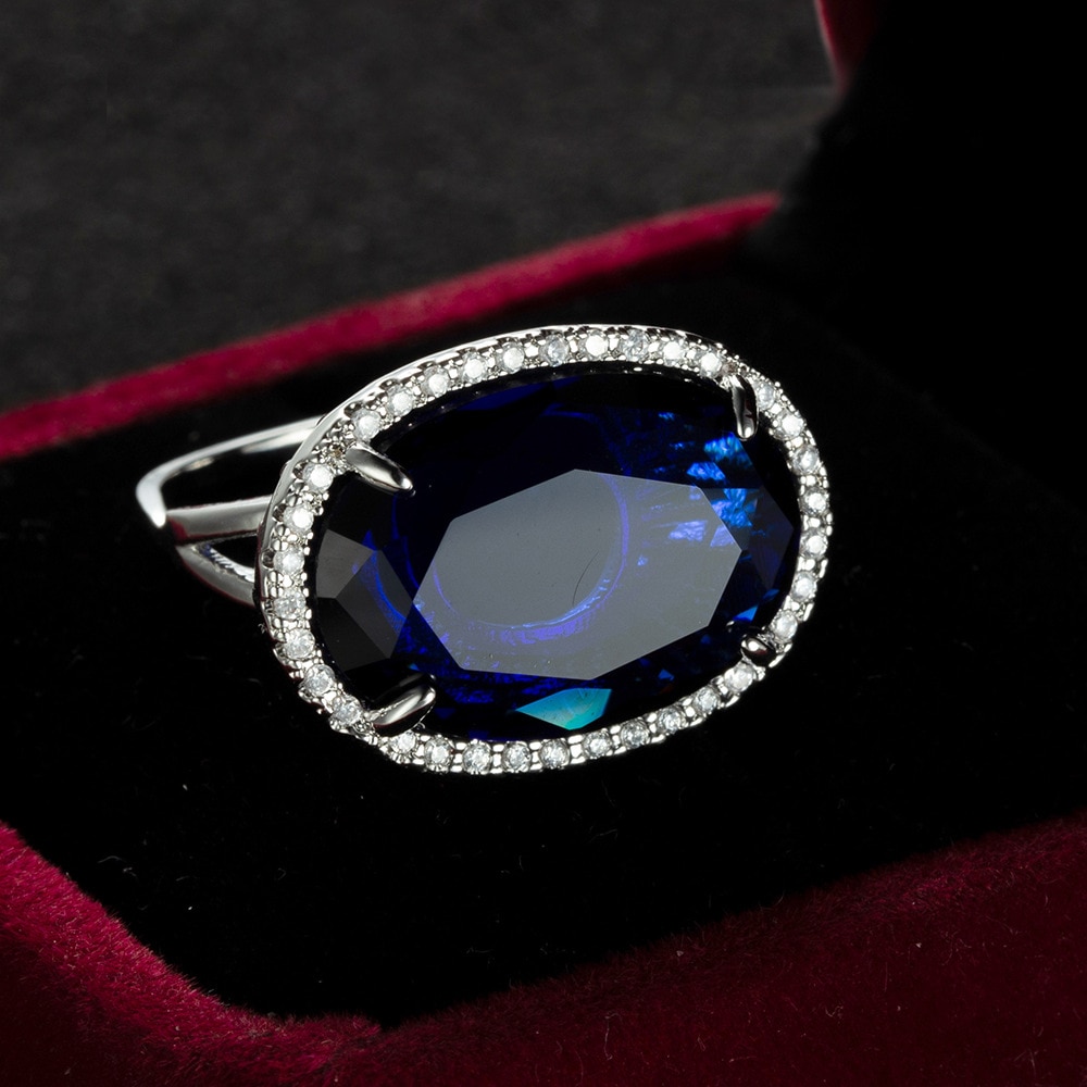 plus récent à la grand bleu Royal pierre ovale mariage anneaux ouverts pour les femmes mariage fiançailles bijoux accessoires