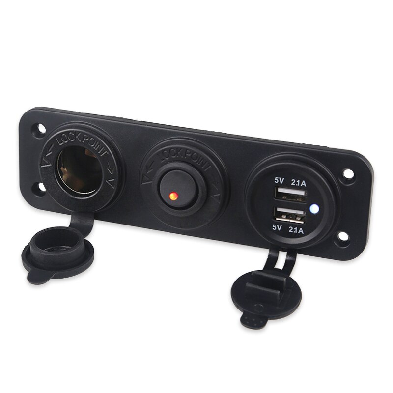 5V 2.1A + 2.1A Dubbele USB Autolader 12V 24V LED Display Digitale Voltmeter Sigarettenaansteker Power outlet Schakelaar Paneel: blue 3 in 1