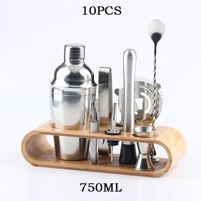 10-12 st barware set rostfri bar cocktail shaker set shaker set med träställ förvaring stativ barer verktygshållare för blandade drycker: A .750 ml 10 st