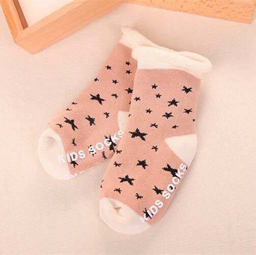 Newborn Star Pattern Cotton Winter Autumn Baby Girls Boys Kids Non Slip Socks Infant Terry Warm Slippers Animals Star Children: Rubber Powder / S 0-2 years old