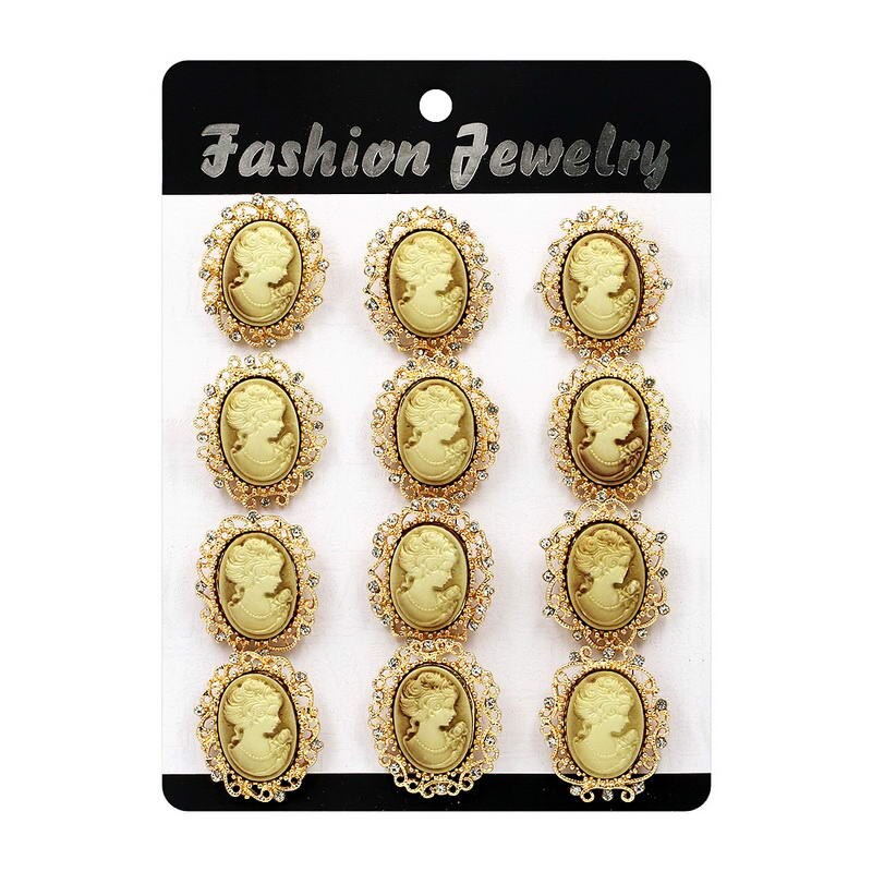 Weimanjingdian impostato di 12 Pezzi di Stile dell'annata Della Resina E Strass cammeo Spilla Spilli in Oro O Argento colore Placcato: grande oro