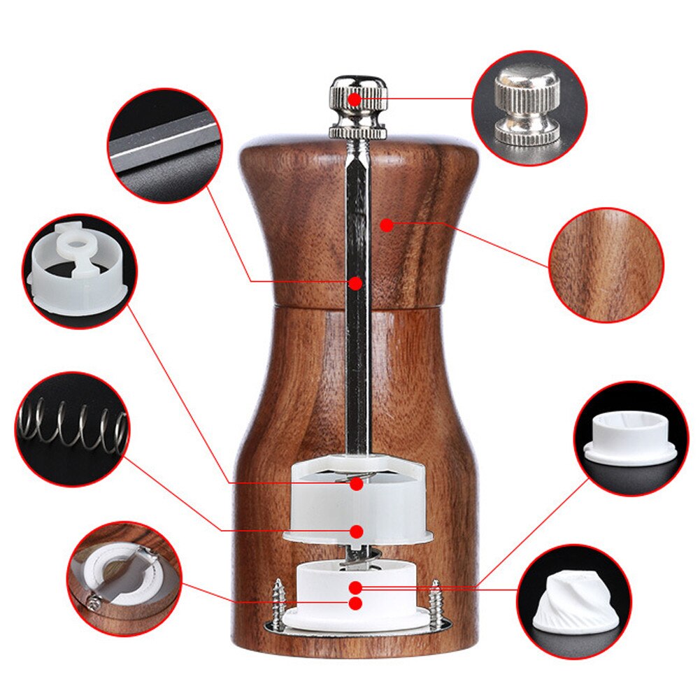 Wooden salt and pepper grinder adjustable wooden salt pepper grinder salt shaker kitchen tool