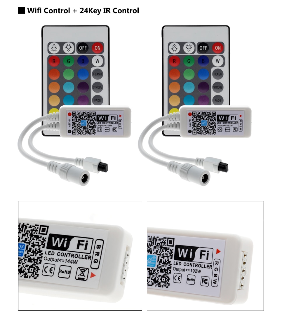 Wifi rgb / rgbw led controller mini  dc12v med  rf 21 nøgler  / ir 24 nøgle fjernbetjening med batteri til rgb / rgbw led strip lys