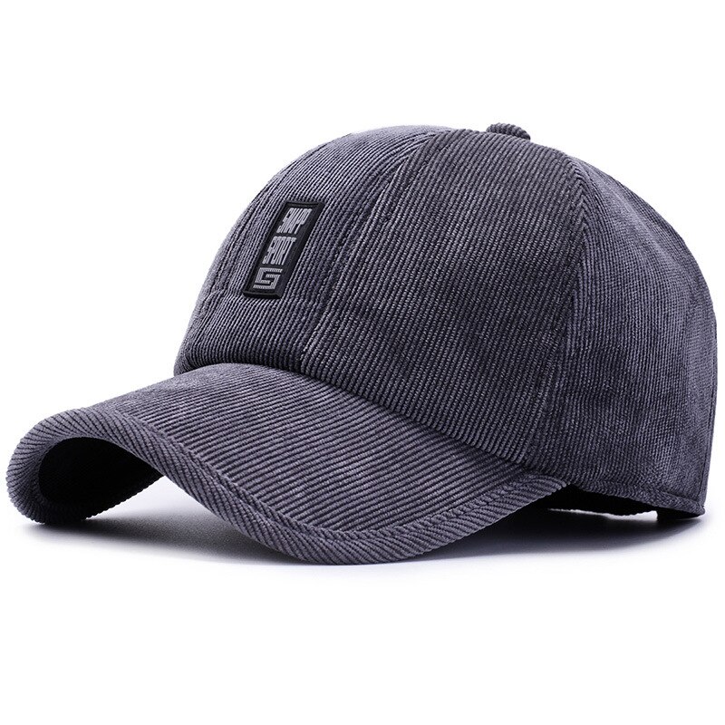 Winter Baseball Cap Katoen Mannen Outdoor Hoed Corduroy Oorbeschermers Warm Baseball Caps Winddicht Vader Hoeden: Grijs