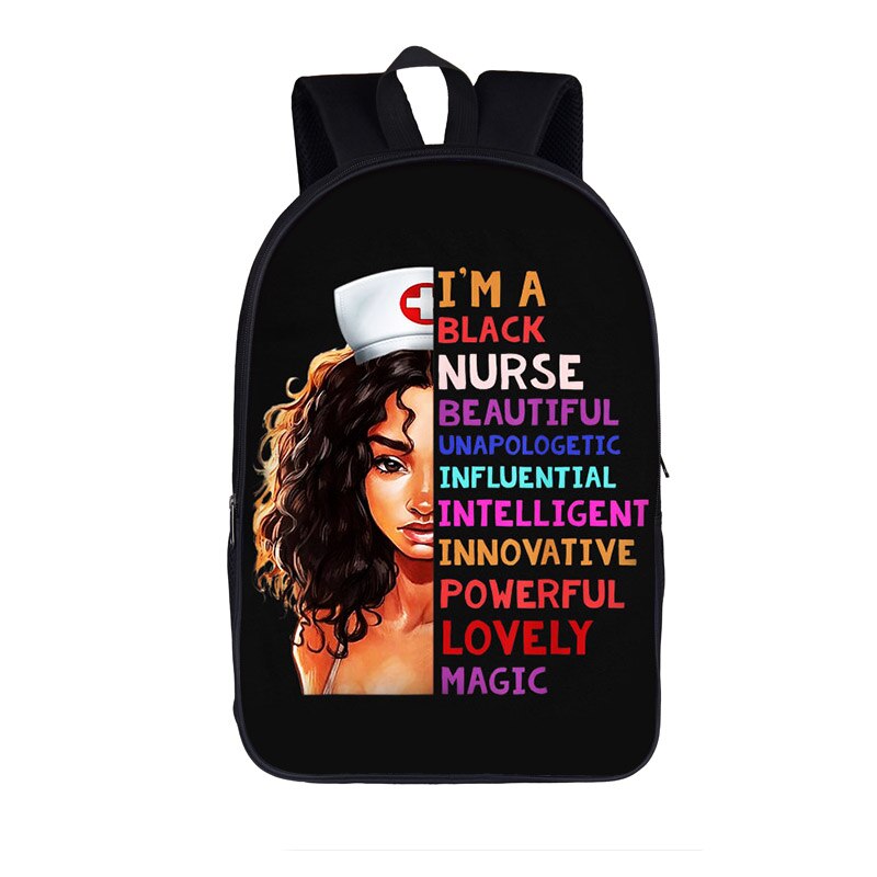 Black Nurse with Crown Backpack for Teenager Girls Children School Bags Afro Women Canvas Travel Bag Student Bagpack Kid Bookbag: 16blacknurse04