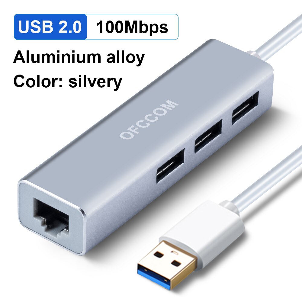 Ofccom Usb C Ethernet Usb 3.0 2.0 Naar RJ45 Hub 10/100/1000Mbps Ethernet Adapter Netwerkkaart usb Lan Voor Macbook Windows: USB2.0 100M Silver
