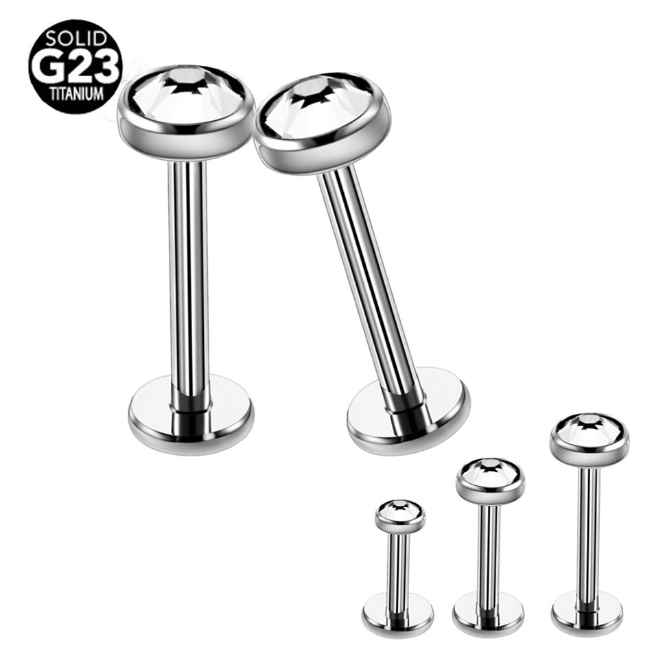 1pc 16G G23 de titanio internamente roscada de piercing de Aro para labio anillos pendientes CZ cartílago tragus perforaciones joyería del cuerpo