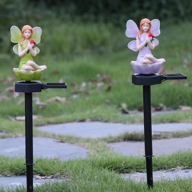 Led movido a energia solar flor luz de fadas resina elf jardim lâmpada decorativa ao ar livre luz à prova dwaterproof água para gramado pátio quintal canteiro