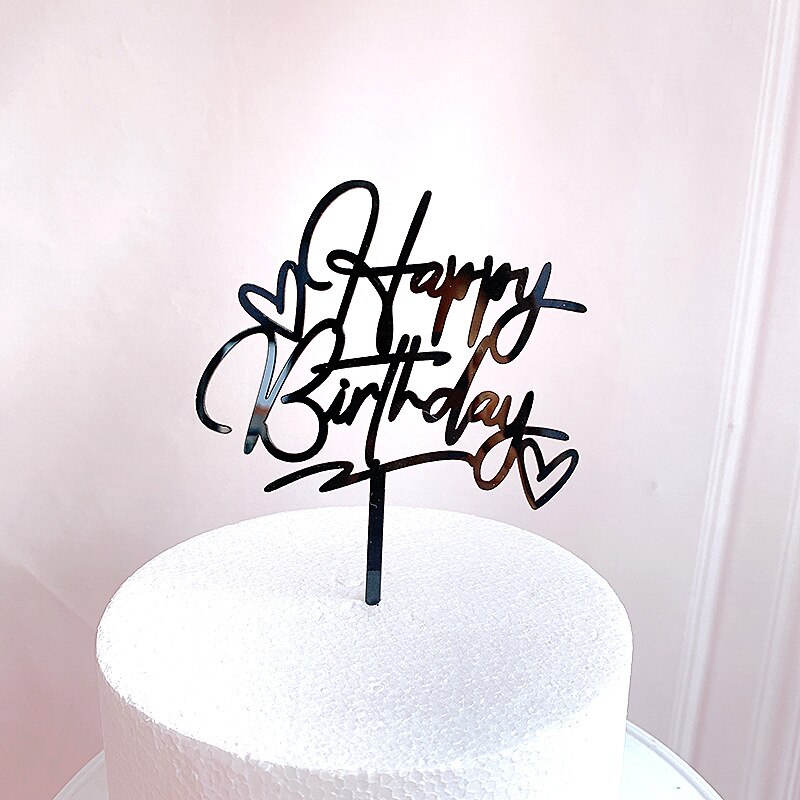 Akryl dobbelt kærlighed hjerte brev tillykke med fødselsdagen kage topper baby shower slik bar børn fødselsdagsfest dekorationer forsyninger: Sort