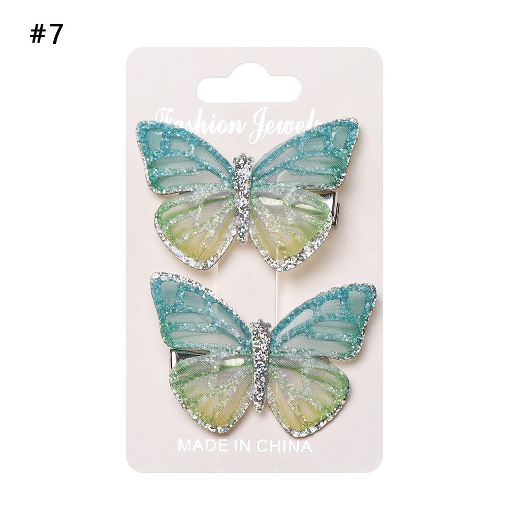 2 Pcs Girls Colorful Butterfly Cartoon Hairpin Children Hair Clips Crystal Sequins Barrettes Princess Hair Accessories: 07